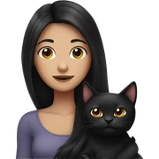long black hair girl holding puffy black cat. sticker