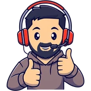 Man with black hair, brown eyes, and black beard wearing gaming headset giving a thumbs up gesture sticker