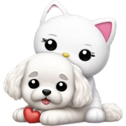 hello kitty cuddling with bichon frise dog sticker