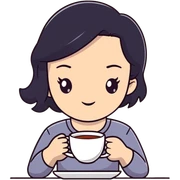 white girl with black hair, self care moment, holding a cup of tea, relaxed sticker