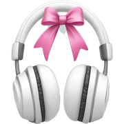 White apple head phones with pink bows in the side sticker