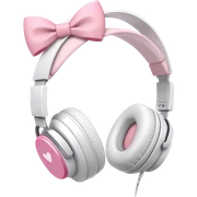 White aesthetic headphones with pink bow sticker