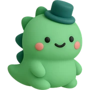 A cute little green dinosaur wearing a small top hat sticker