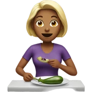 Woman eating eggplant sticker