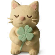 claymation style cat with clover, pastel colors sticker