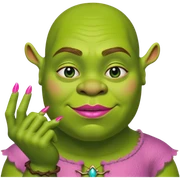 Shrek with pink long nails and pink lipstick sticker