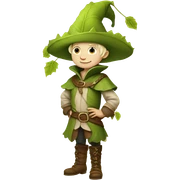 whimsical fairytale medieval pale boy who is tiny and wearing a giant leaf hat and big boots sticker