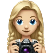 Girl with dark blonde Haie and BLUE eyes Holding a Nikon Camera in her hands sticker