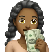 Woman holding cash sticker