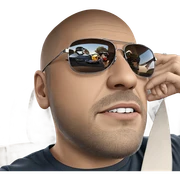bald boys with sunglasses and car sticker
