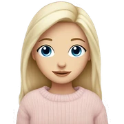 Pretty blue eyed white girl with light pink sweater reading cozy sticker