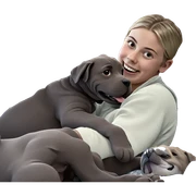 boy smiling with dog indoors sticker