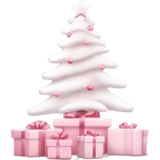 Light pink Christmas gifts under a white Christmas tree  sticker