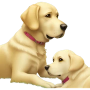 A cartoon labrador dog with bubble thinking about going on a hike in the park with a blonde girl sticker