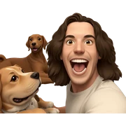 smiling boy with dog indoors sticker