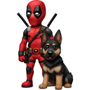 Deadpool holding German shepherd puppy sticker