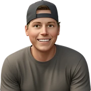 smiling boy outdoors with hat sticker