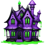 Make a purple and black halloween version haunted house with green goo sticker