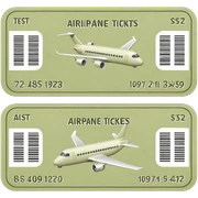 Two pale olive airplane tickets sticker