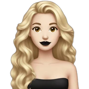 white girl with gold hoop earrings wearing black dress and long hair black lipstick sticker