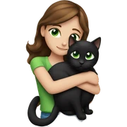 Blue-eyed brown-haired girl hugging black cat with green eyes sticker