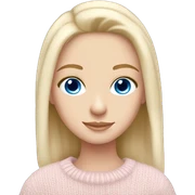 Pretty blue eyed white girl with light pink sweater reading cozy sticker