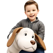 smiling boy outdoors with animal sticker