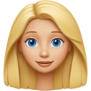 A woman with long blonde hair, blue eyes, and full lips, with a tanned complexion, depicted as a cute 3D emoji, round shape, yellow skin, simple smile, Pixar style, trending on artstation, white background. sticker
