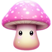 Pastel Pink Mushroom "A pastel pink mushroom with a glowing cap, glittery spots, and a faint magical glow spreading around its base." sticker