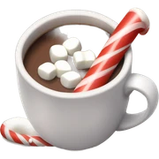 Cup of hot chocolate with marshmallows and a candy cane sticker