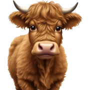 brown fluffy baby scottish cow with a small bow on head sticker