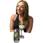 smiling girl with flower cup sticker