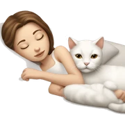 White girl brown hair sleeping with white kitty sticker
