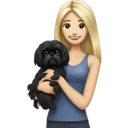 Happy, Long haired Blonde woman holding black shih tzu dog  sticker