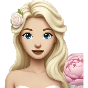 White bride with long light blonde hair and blue eyes with light pink peonies in hair white skin  sticker
