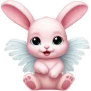 Baby pink bunny with wings brushing her ears with a vintage brush sticker