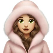 Beautiful Slavic green eyes girl with brown wavy long hair in a big light pink fur hat and matching Mink fur coat sticker