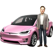 Elon musk standing next to a pink Tesla sticker