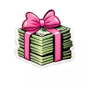 stack of money with a pink bow sticker