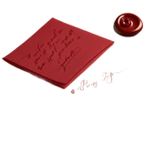 Hand written red love letter with envelope  sticker