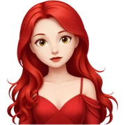 Fair-skin elegant girl in red long dress with long red hair sticker