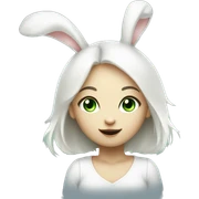 Cute White bunny girl with light-green eyes and a question mark above her bunny head sticker