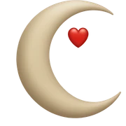 crescent beige moon with red heart sticker