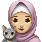 Girl with Hijab holds a grey cat sticker