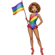 burlesque dancer with pride flag full height sticker