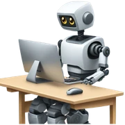 a robot working on a computer sticker