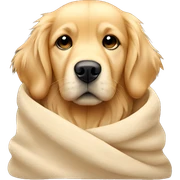golden retriever cozy in beige blanket sticker