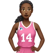 Black women with a white and pink basketball jersey on, wearing number 14 sticker