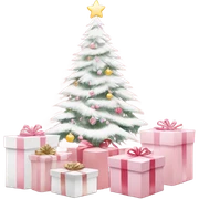 Light pink Christmas gifts under a white Christmas tree  sticker
