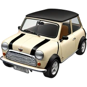 Cream classic mini with stripes and black bonnet sticker